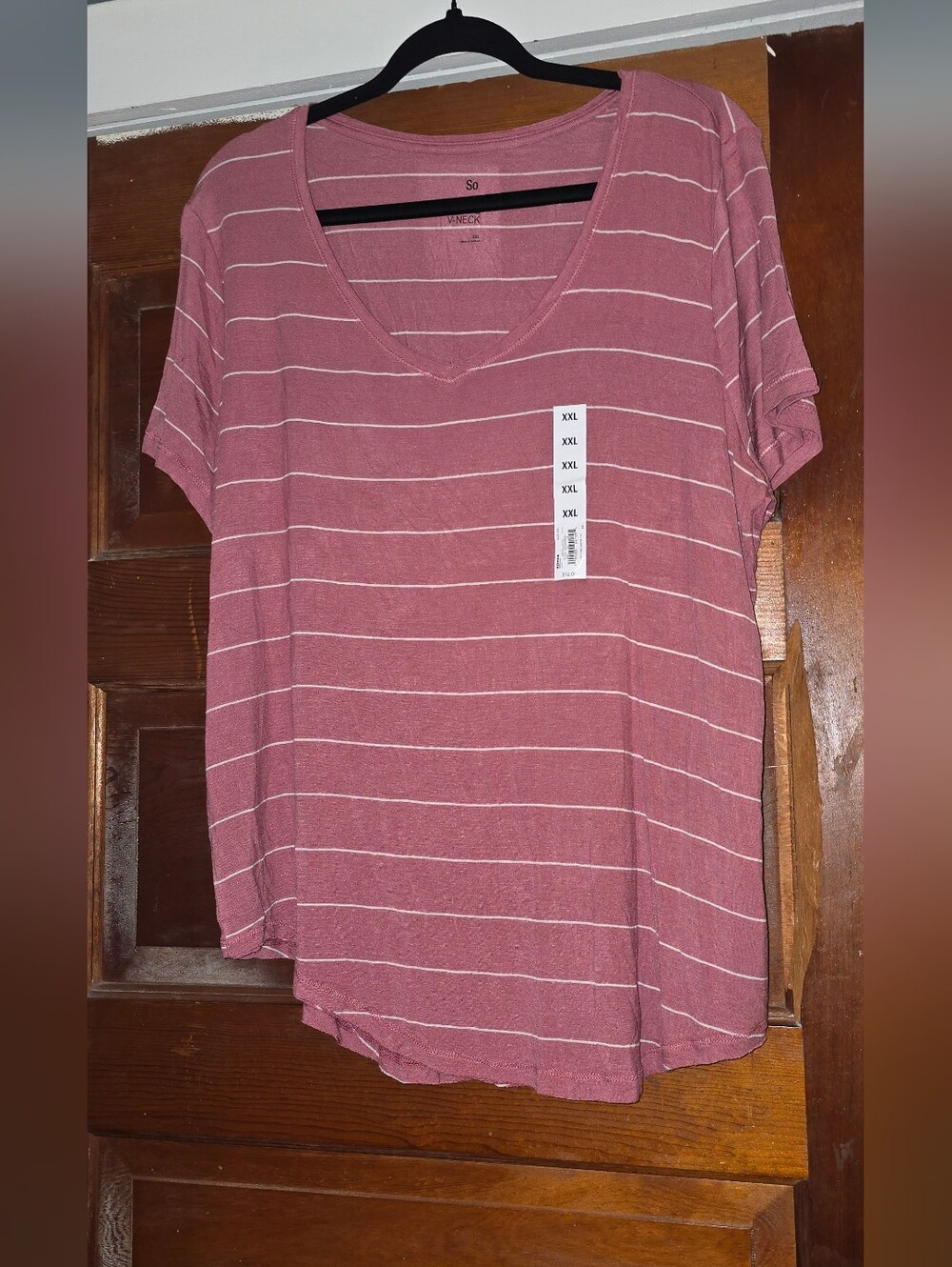SO Rose Pink Striped V-Neck Short Sleeve Tee